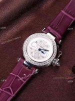 Replica Cartier Pasha SS Diamond Bezel Purple Strap Watch Ladies 28mm